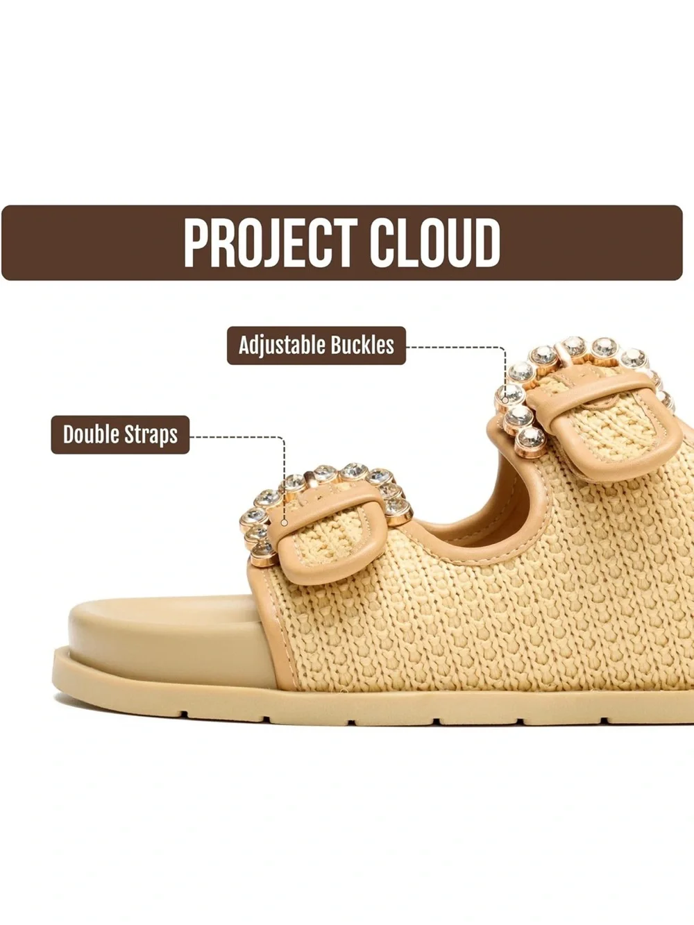 Project Cloud Kids' Tan Beaded Double-Strap Sandals